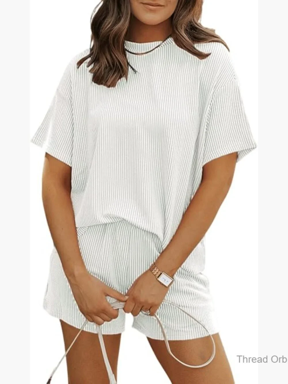 Soft Ribbed Pajama Set Short Sleeve Top and Shorts Lounge Wear
